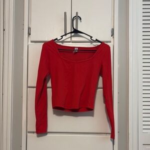 All in Motion Red Fitted Crop Workout Long Sleeve Shirt